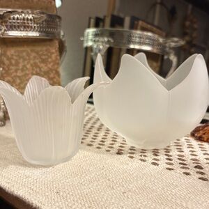Frosted Glass Tulip and Lotus Candle Holders